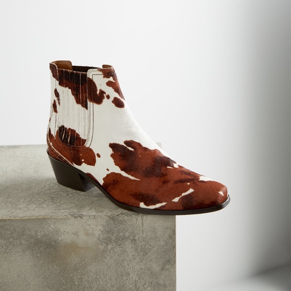 Zara Shoes Zara Leather Heeled Cowboy Boots Animal Cow Print Poshmark